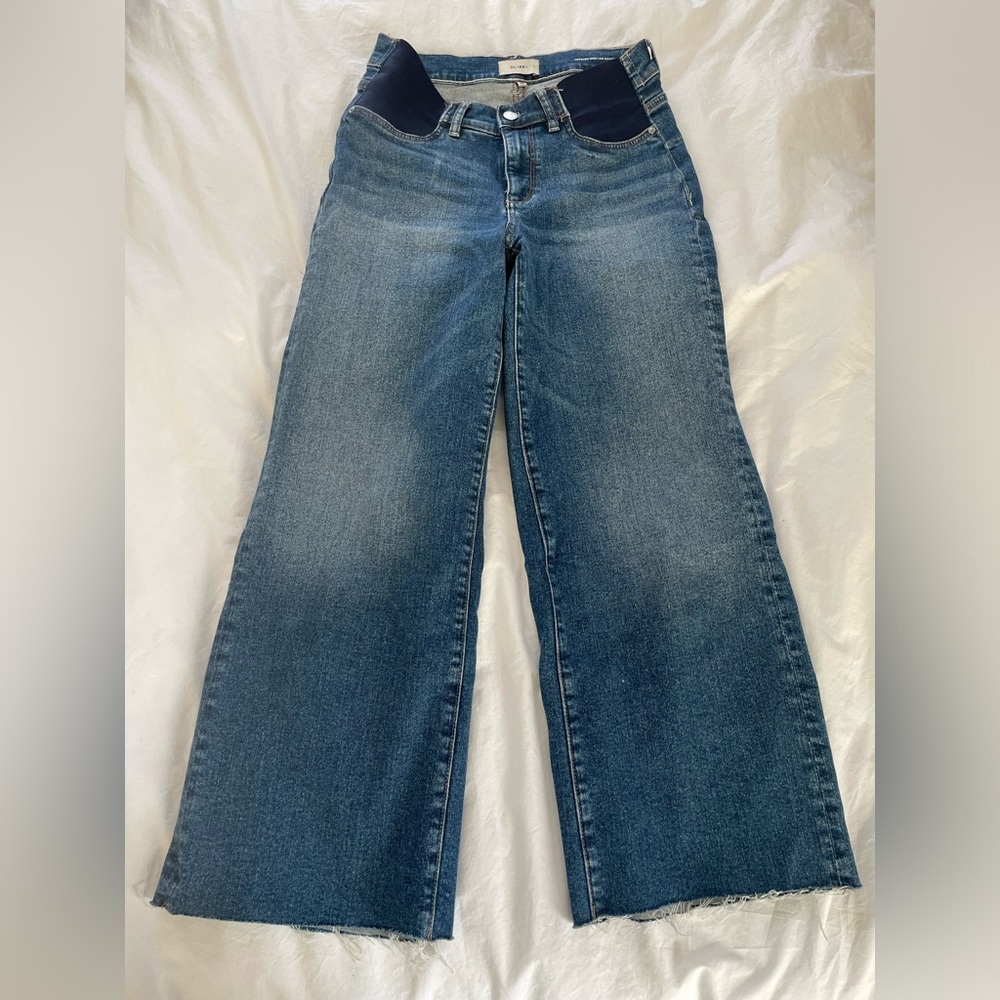DL1961 Medium Blue Wide-Leg Jeans with Navy Waist Panels